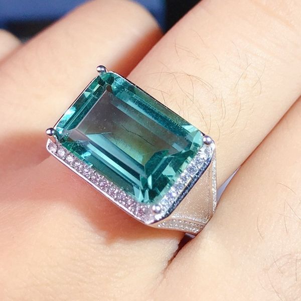 

2021 many new s925 male solid pure 925 sier natural green crystal man rings beautiful color adjustable size xlbn, Silver