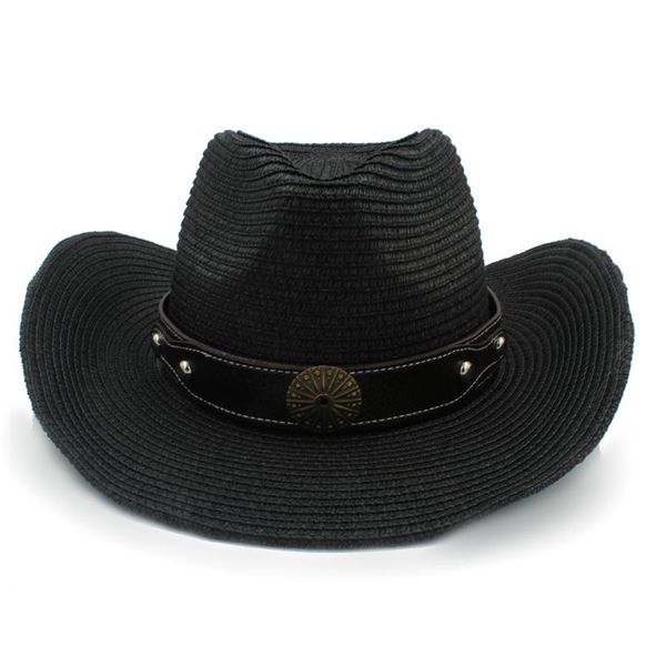 

cloches women men straw western cowboy hat with handmade belt gentleman sombrero hombre size 56-58cm, Blue;gray