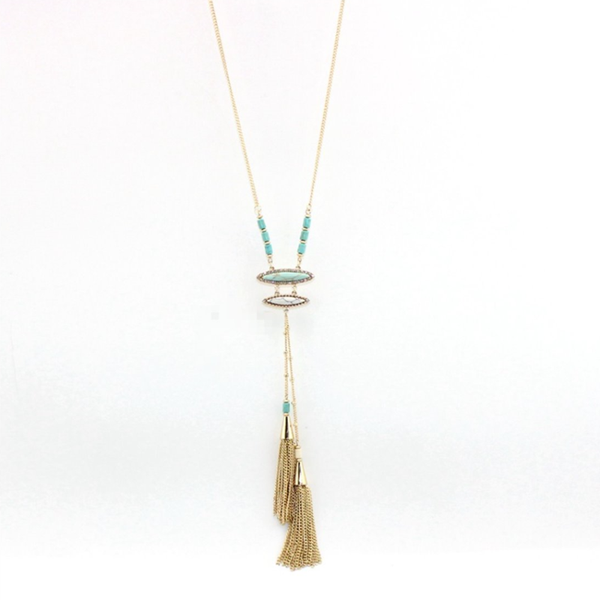 

pendant necklaces light yellow gold color layer marquise shape green turquoises link chain necklace with tassels jewelry, Silver