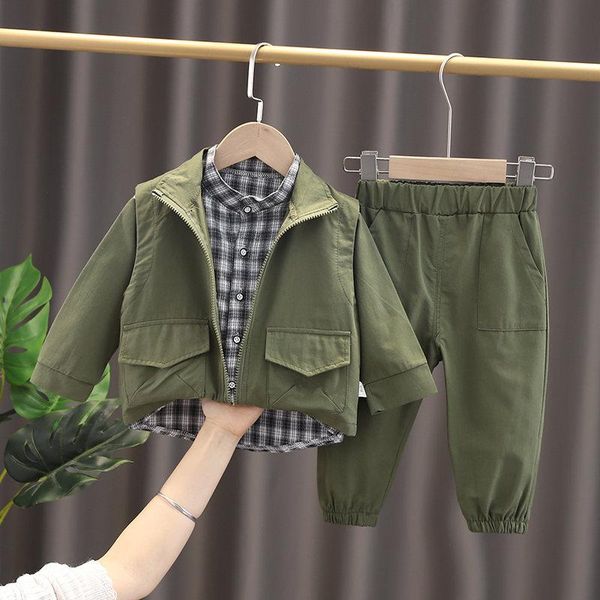 

clothing sets baby boy clothes spring autumn children solid jacket plaid shirt pants 3pcs/sets infant outfit kids fashion toddler tracksuits, White