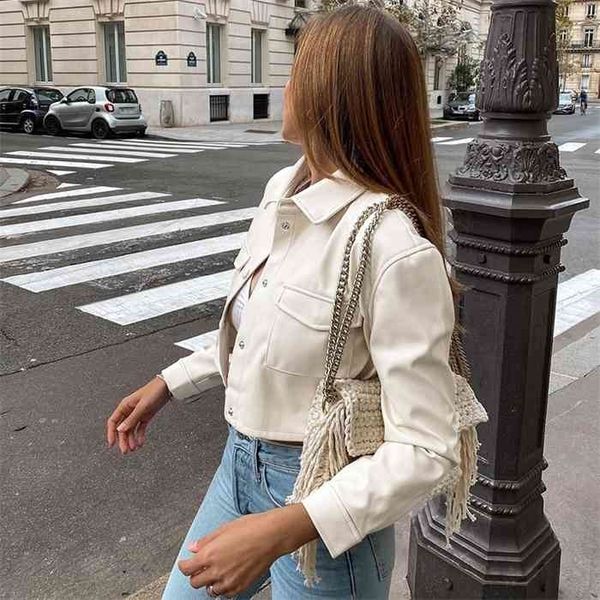 

suchcute streetwear fashion cropped pu leather jackets 90s outfits buttons up pockets solid basic autumn jacket womens outwear, Black