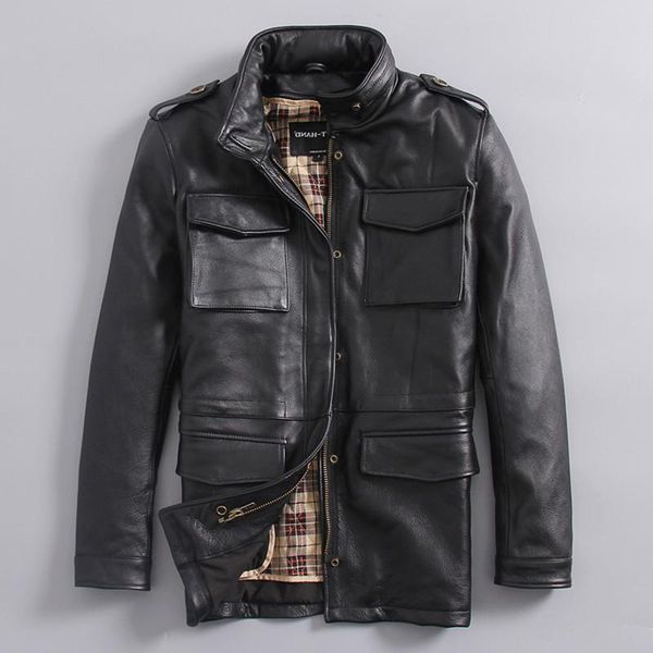 

men's leather & faux 2021 black men military m65 jacket plus size xxxxxl genuine thick cowhide long russian winter safari coat