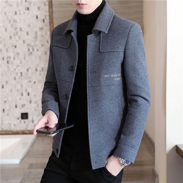 

men's wool & blends korean plush thickened short men coat autumn and winter high-end fashion slim mes windbreaker single row button lap, Black