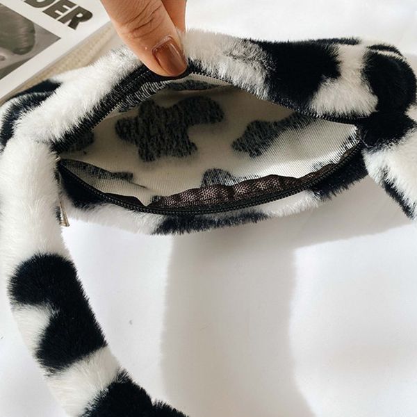 

winter vintage zebra pattern shoulder underarm bag female plush autumn handbag soft warm fur tote purse for lady bag sac a main