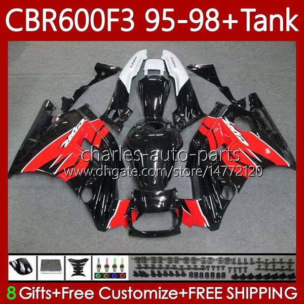 Fairings + Tanque para Honda CBR 600 600F3 CBR600 F3 FS CC Red Black New 1997 1998 1996 Body 64No.113 CBR600F3 600cc 600fs 95-98 CBR600-F3 CBR600FS 97 98 95 96 Kit de carroço