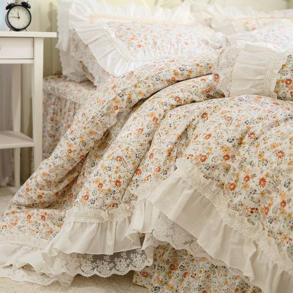 

bedding sets set cotton romantic linens ruffle lace rose print duvet cover princess  sheet