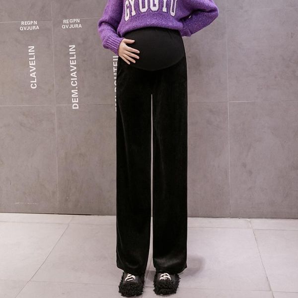 

pregnant women cupro velvet wide-leg pants spring and autumn pregnant women's casual pants loose belly-up, White