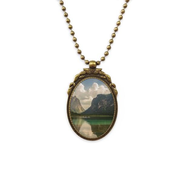 

pendant necklaces lake mountain science nature scenery antique brass necklace vintage jewelry deluxe gift, Silver