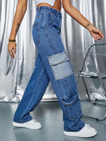 

flap pocket cargo jeans q2fs#, Blue