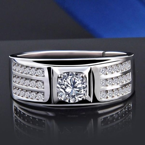 

cluster rings deluxe gem ring 925 sterling silver 0.8ct mosanstone men modern anniversary father's day gift, Golden;silver