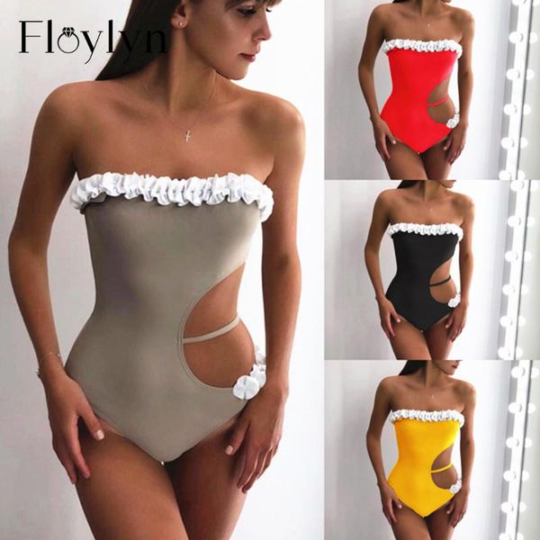 

one-piece suits one piece swimsuit women 2021 summer beachwear solid off shoulder bandage swimwear bathing bodysuit monokini