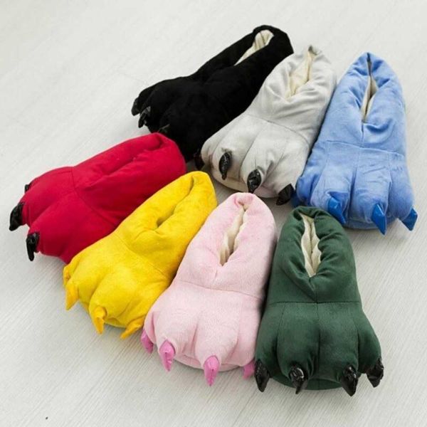 Novo Inverno Quente Soft Indoor Chinelos Mulheres Chinelos Homens Crianças Sapatos Pata engraçado Animal Natal Dinossauro Claw Plush Home Y0731