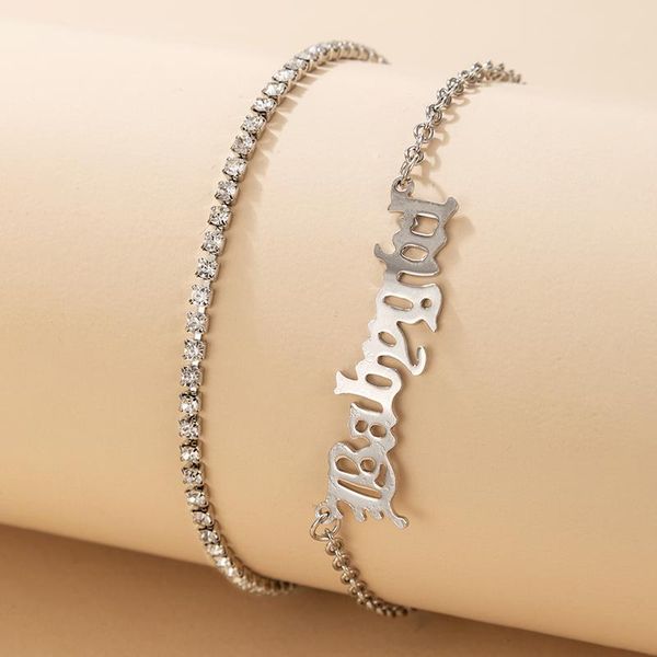 

anklets 2pcs/set fashion letter silver color for women luxury crystal stone layered foot chains female jewelry 16409, Red;blue