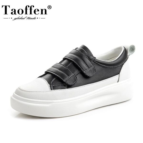 

dress shoes taoffen genuine leather women sneakers fashion high heel platform casual daily lady home footwear size 35-40, Black