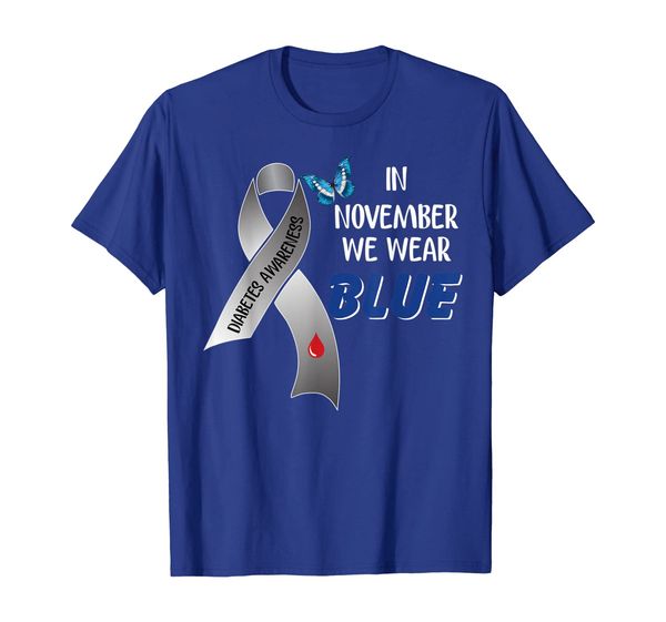 

in november we wear blue diabetes awareness ribbon tshirt, White;black