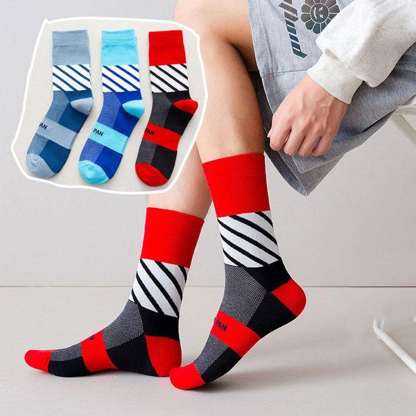 

men's socks spring basketball outdoor sports mountaineering mesh boy geometry medium comfortable cotton, Black