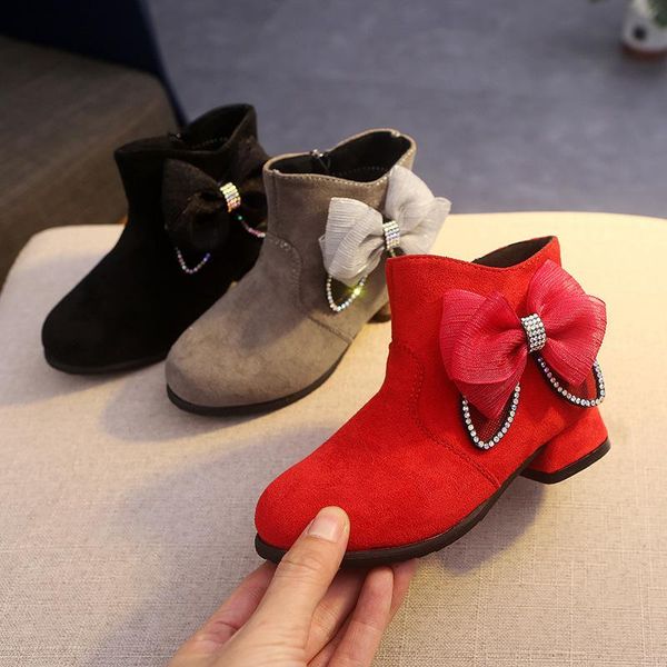 

new girls boots leather sport shoes for girls children warm boots fashion soft bottom princess snow kids, Black;grey