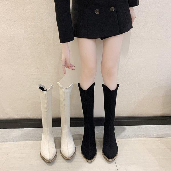 

pointed high boots women's autumn/winter fashion thick and solid color casual boots, Black