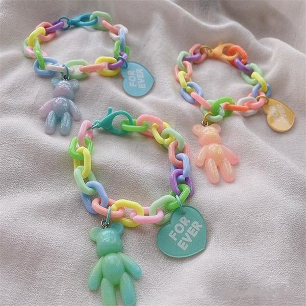 

charm bracelets yeyulin candy color 1piece violent bear pendent bracelet for women multi-layer chinese style hook jewelry gifts, Golden;silver