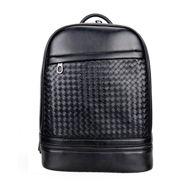 

backpack brand 100% genuine leather men backpacks vintage real natural student boy luxury weave computer lapbag