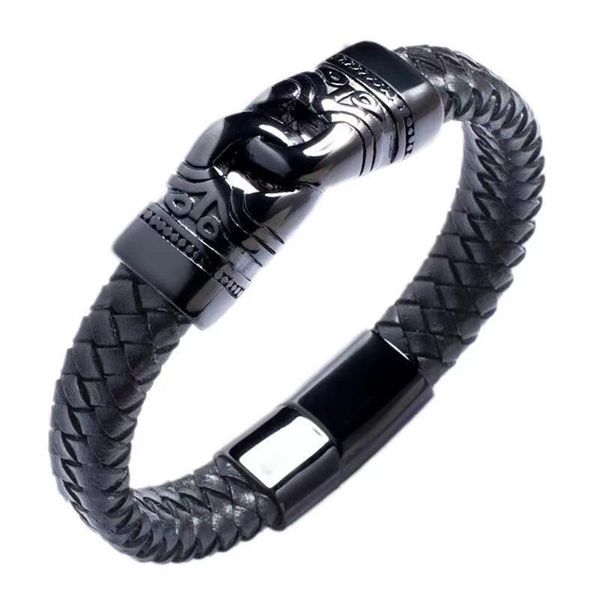 

tennis european and american men's punk jewelry braided leather bracelet handmade fashion stainless steel buckle wrist str, Golden;silver