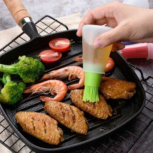 

tools & accessories portable silicone oil bottle with brush grill brushes cover liquid pastry kitchen bake bbq