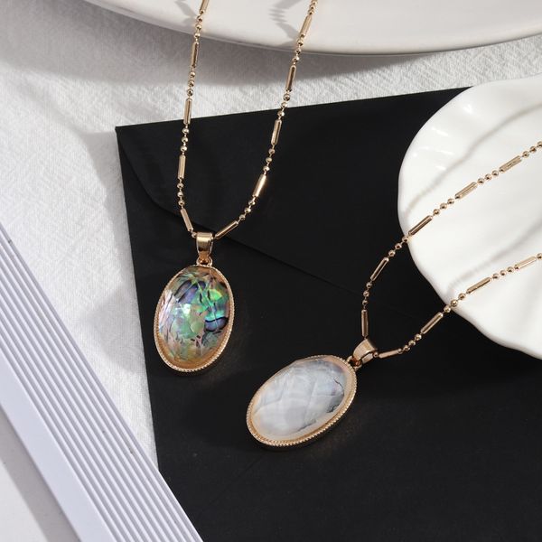 

luxury style handmade women gold chain natural abalone shell pendant necklace, Silver