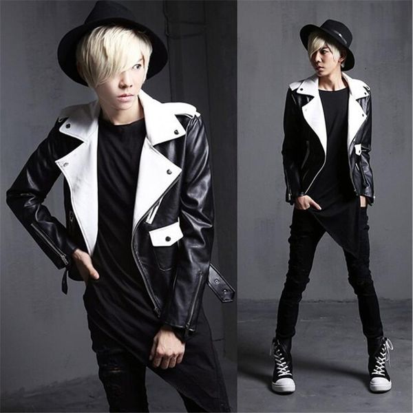 

men's fur & faux xiu luo brand 2021 fashion mens punk gothic motor leather jacket man slim fit short coat outwear black/white jackets
