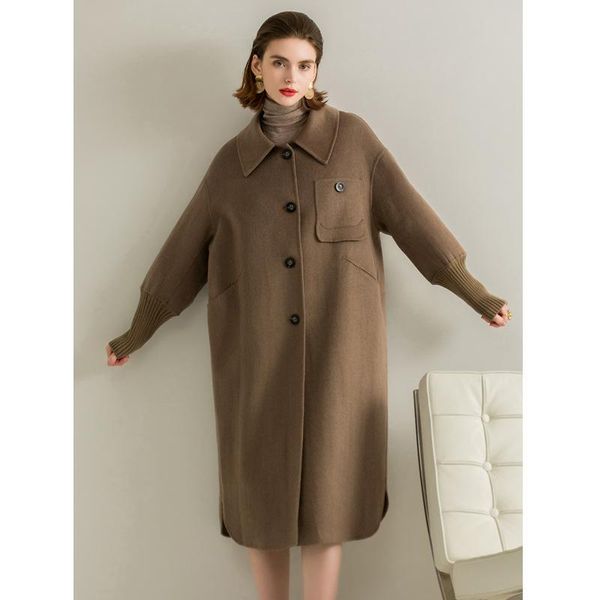 

women's wool & blends retro double-sided cashmere outerwear womens winter arrival mid-length high-quality tight cuff loose korean coat, Black