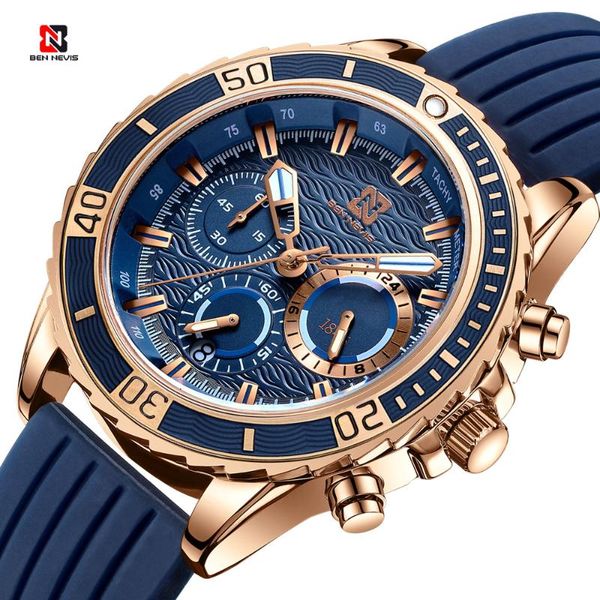 

wristwatches ben nevis fashion men watch waterproof business blue quartz chronograph date clock relogio masculino, Slivery;brown