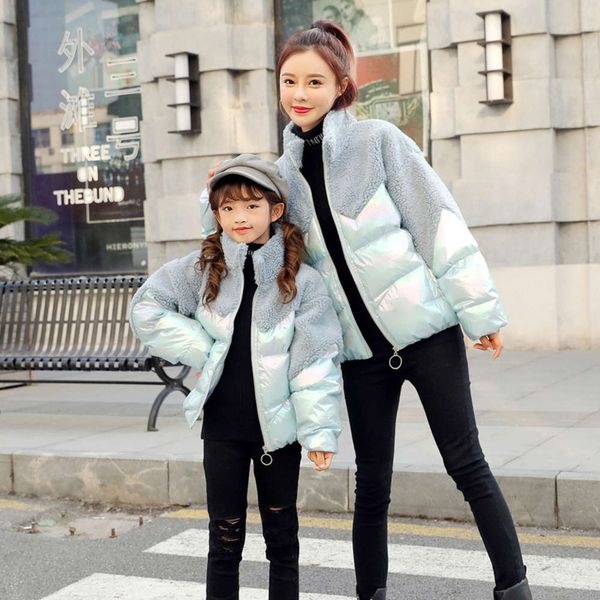 

winter 2021 702 clothing parent child new fashion korean lamb wool splicing mother daughter cotton padded et net red, Blue