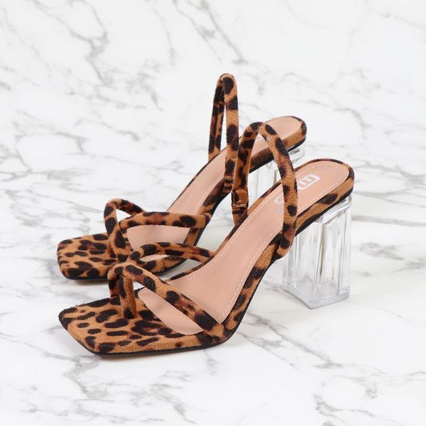 

sandals women transparent heel ladies high gladiator leopard pattern thick fashion female summer shoes1, Black