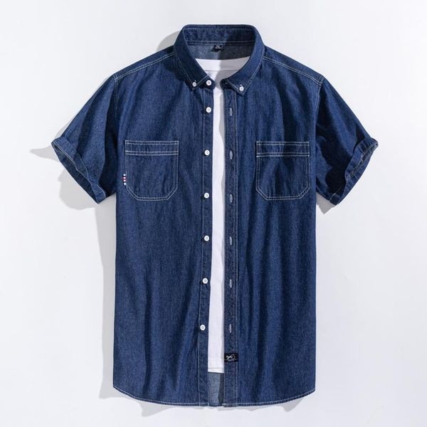 

men's casual shirts denim short sleeve cotton slim jeans men summer pockets shirt clothing, White;black