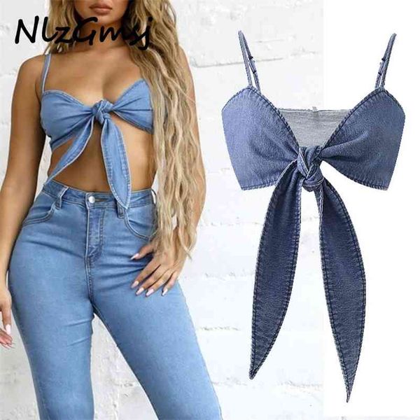 

tank women summer adjustable chest lace-up denim vest for 210628, White