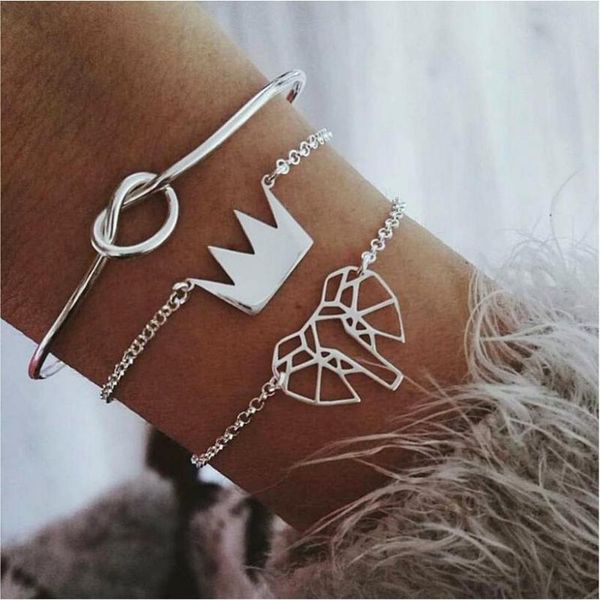 

cuff 3pcs/set vintage bracelet bangles for women brief silver color open knotted charms elephant jewelry christmas gift, White