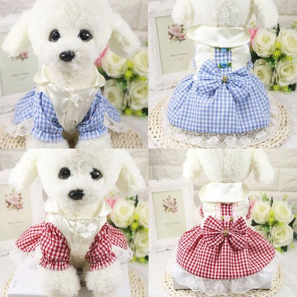 

elegant dog skirt 1pc cotton pet cloth casual puppy dog accessory cute bow cat skirt plaid pet dress fashion lace dress