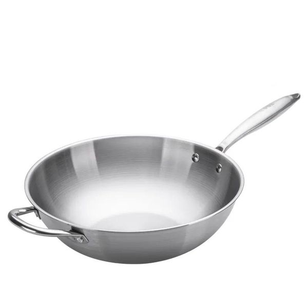 

pans kitchen frying pan stainless steel wok uncoated non-stick induction compatible suitable for gas stove and cooker