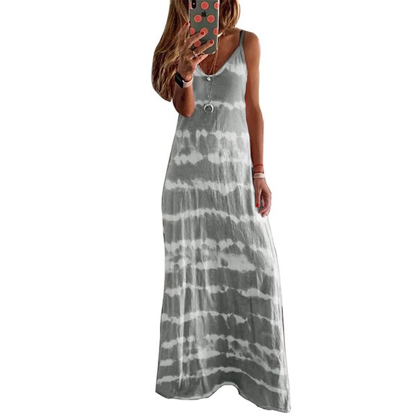 

2021 women's tie dye suspender loose print vest jumpsuit dress, Gray