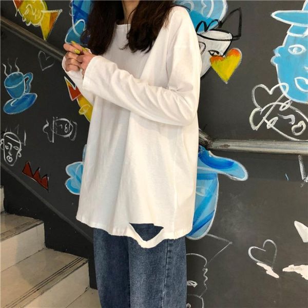 

women's t-shirt white long sleeve with holes at the bottom for women