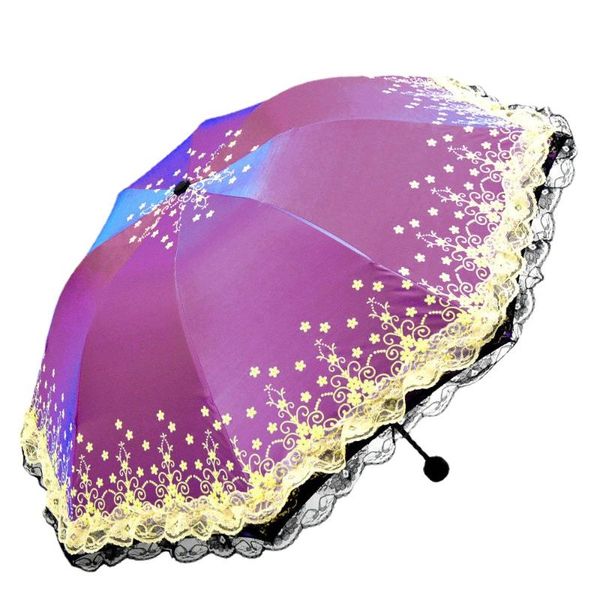 

umbrellas queen sunscreen artifact double lace color changing flash thickened black glue girls three fold sunny and rainy umbrella