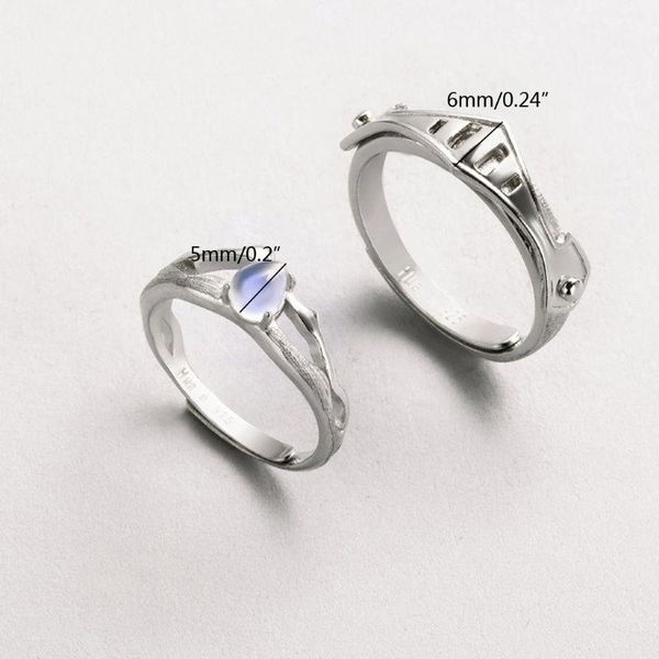 

cluster rings 2pcs moonstone princess and knight lover matching open band adjustable f3md, Golden;silver