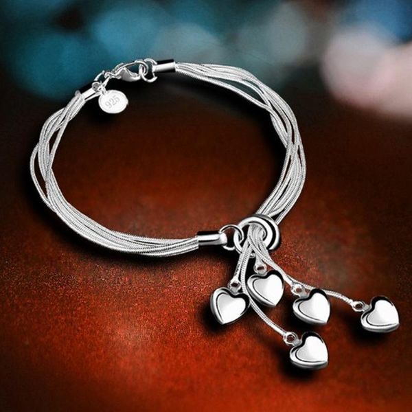 

link, chain fashion creative style silver plated tassel bracelet multilayer love heart jewelry, Black