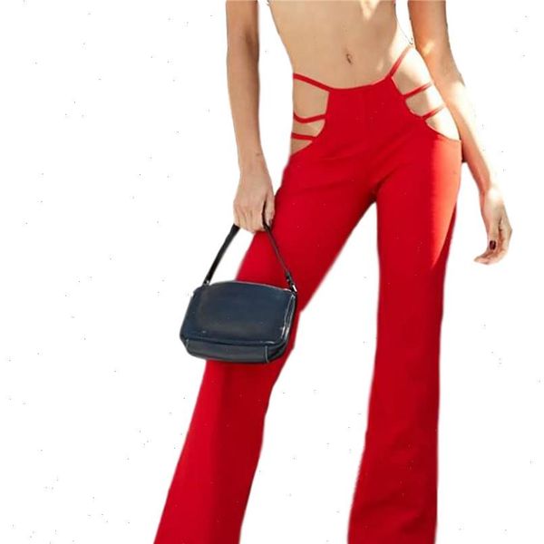 

hollow out flare classic womens capris high waist solid color stretch bell bottom fashion trousers, Black;white