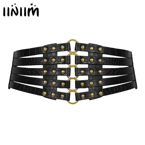 

belts womens vintage punk moto fashion leather o-ring waist belt ladies corset elastic rivet waistband dance accessories, Black;brown