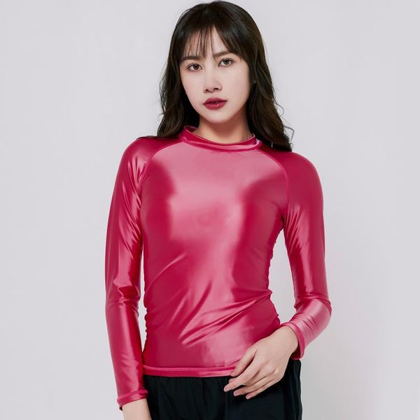 

xckny tight long sleeve swimsuit sweatshirt oil glossy silky bottom shirt casual versatile long sleeve