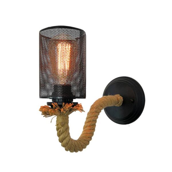 

wall lamp american country rope iron mesh lampshade retro light sconce living loft lighting stairs indoor lamps