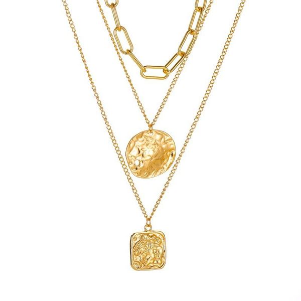 

pendant necklaces hip hop geometric 3-layer necklace vintage for women gold color & pendants jewelry cf207, Silver