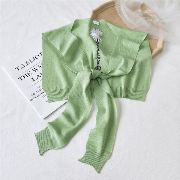 

bow ties solid color sunscreen fake collars for women thin knitted silk false collar scarf decoration girls detachable cape, Black;gray