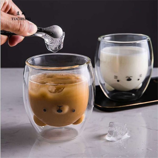 

3d 2-tier lovely panda bear innovative beer glass heat-ristant double wall coffee cup morning milk glass christmas gift