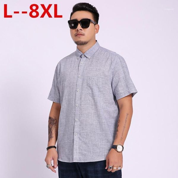 

5xl summer 8xl men's cotton short sleeves dress turn-down collar cardigan shirt men clothes1, White;black
